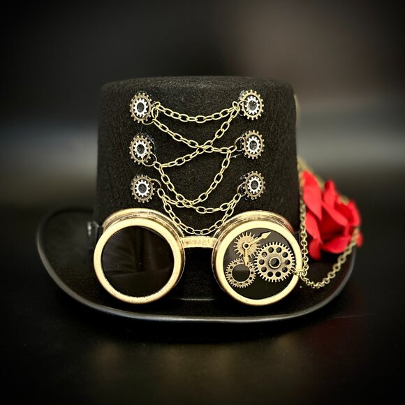 Steampunk Top Hat Metallic Scientist Time Traveler Halloween Costume Cosplay Hat - Picture 2 of 5